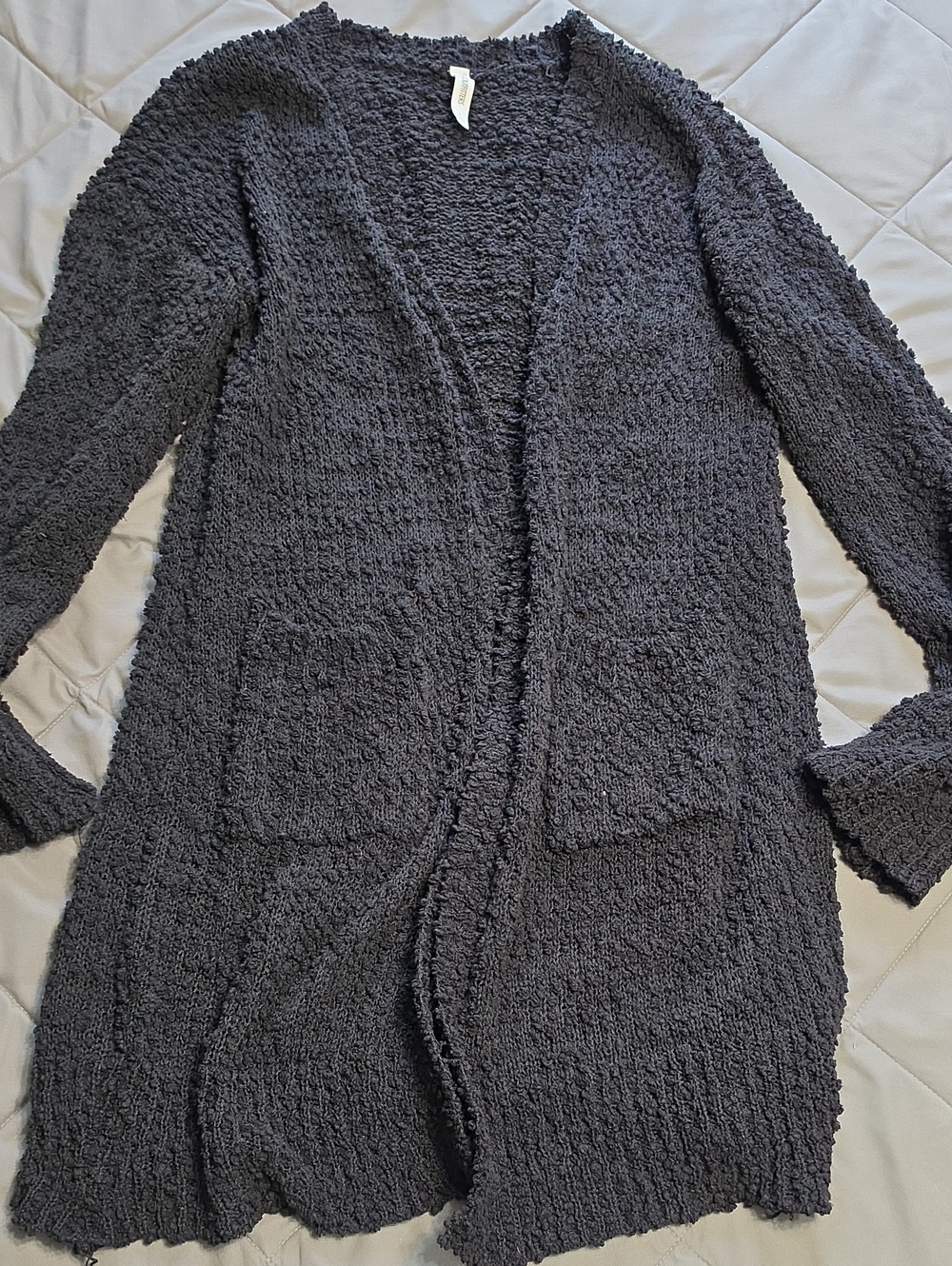 Zenana Outfitters Black Plush Open-Front Cardigan